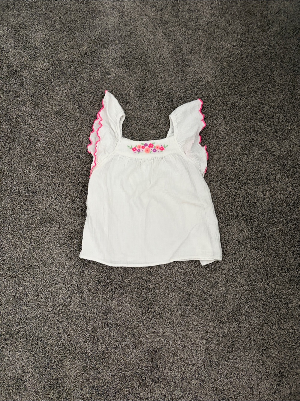 Cat & Jack White Tank Top with Pink Scallop Trim and Floral Embroidery